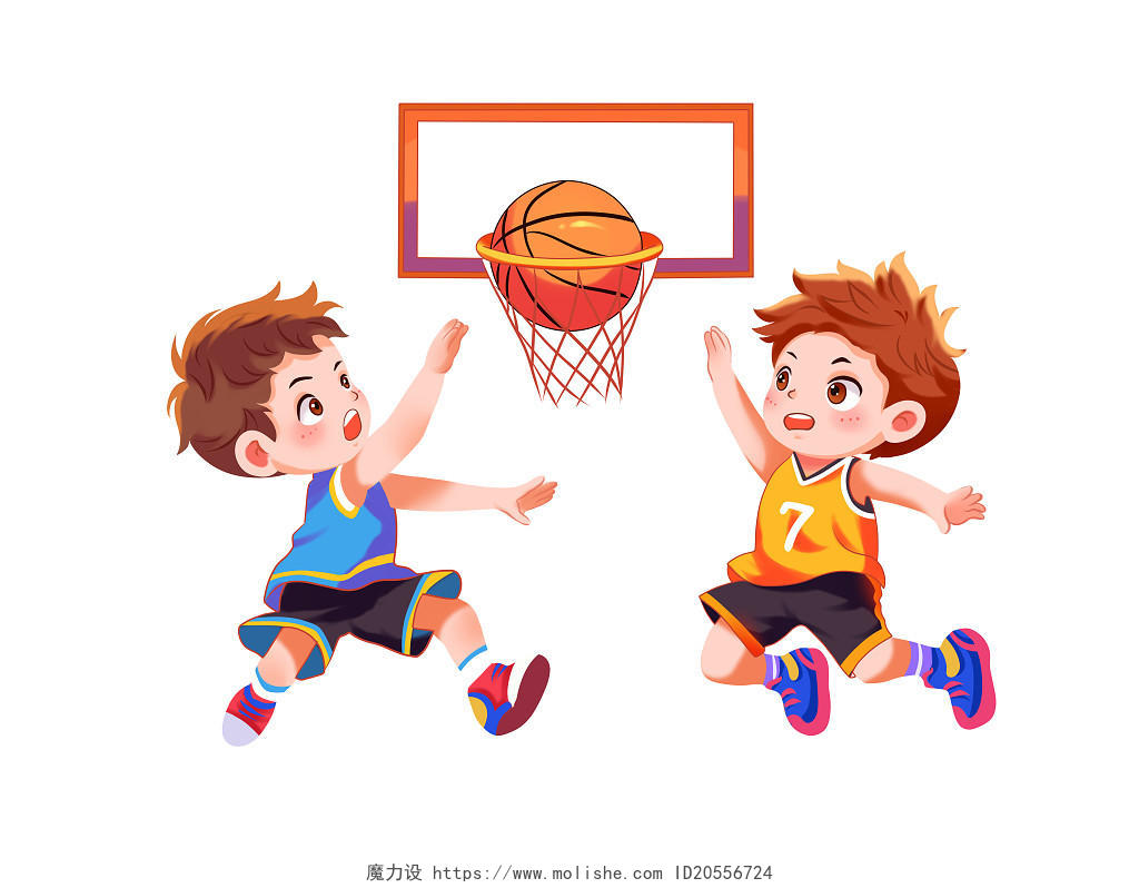 彩色卡通手绘小男孩打篮球篮球俱乐部培训原创插画元素